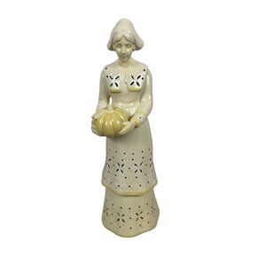 Vintage Ceramic Lady Figurine Holding Pumpkin With Cutout Details Home Decor